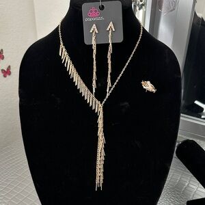 Paparazzi Gold Necklace ,Ring and Earring 3 pieces Set